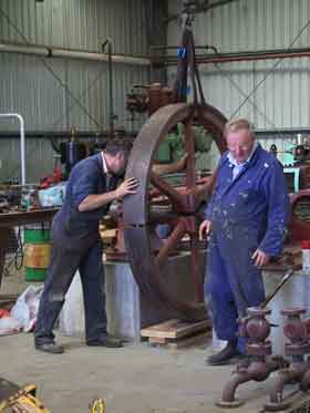 erecting a steam engine flywheel